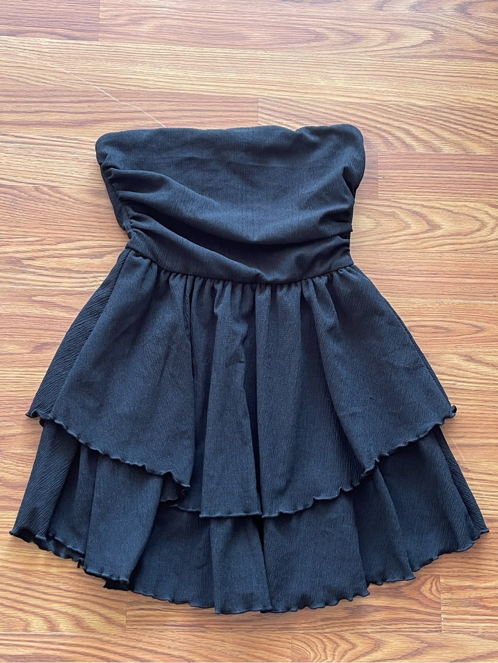 Strapless Black Tiered Mini Dress